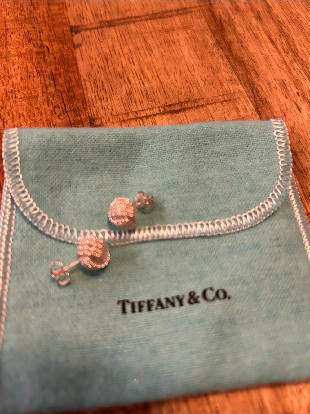 Tiffany & Co. Silver Pave Disc Stud Earrings on Signature Blue Pouch